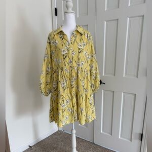 The Bettina Linen Blend Tiered Mini Shirt Dress by Maeve - Color Light Yellow